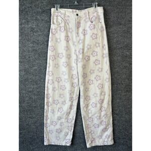 Shekou Floral Jeans Women Large Purple Flower Wide Leg High Rise Y2K Denim